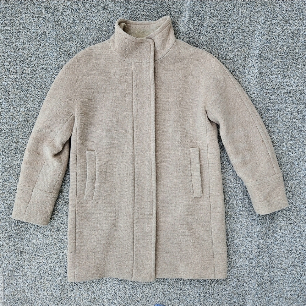 J Crew Stadium Cloth Cocoon Wool Coat Nello Gori Tan Brn Peacoat Womens Size 12 - Picture 2 of 16